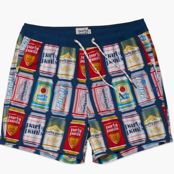 NWT Party Pants Beer Can Red Shote Blue Drawstring Swim Trunks Mens XXL - Picture 1 of 16